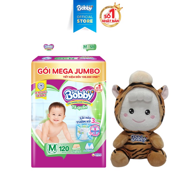 [Mã FMCG80 giảm 10% đơn từ 400K] [Tặng 1 Bobby Chan Phiên Bản Tết 2022] Tã Quần Bobby mới Mega Jumbo M120