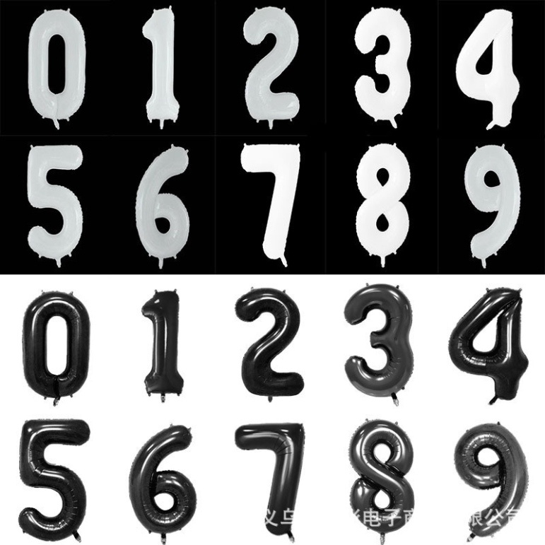 bóng bay trang trí sinh nhật [FREESHIP❤️] bộ 10 bóng số trắng đen trang trí (cùng 1 số) cao 80cm
