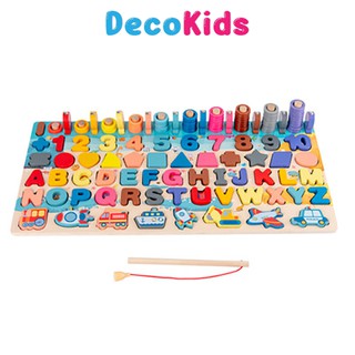 Đồ chơi câu cá gỗ 5 trong 1 bảng lắp ghép giáo cụ Montessori giáo giục sớm cho bé