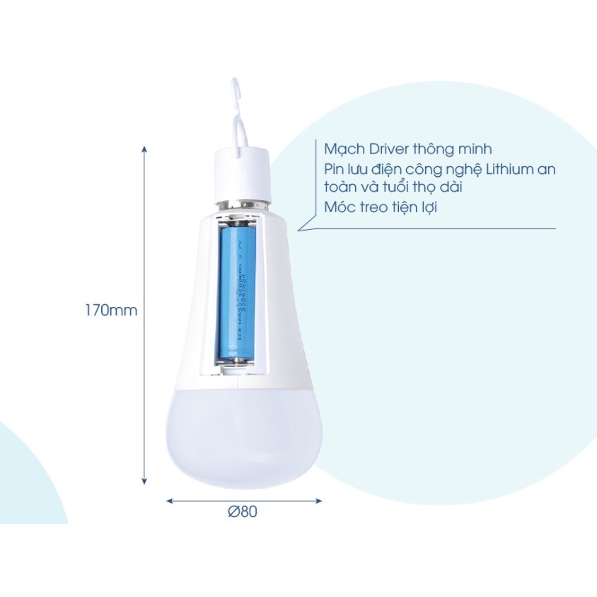 Đèn LED Bulb lưu điện, đèn tích điện 9w Rạng Đông Model: A80.KC/9W