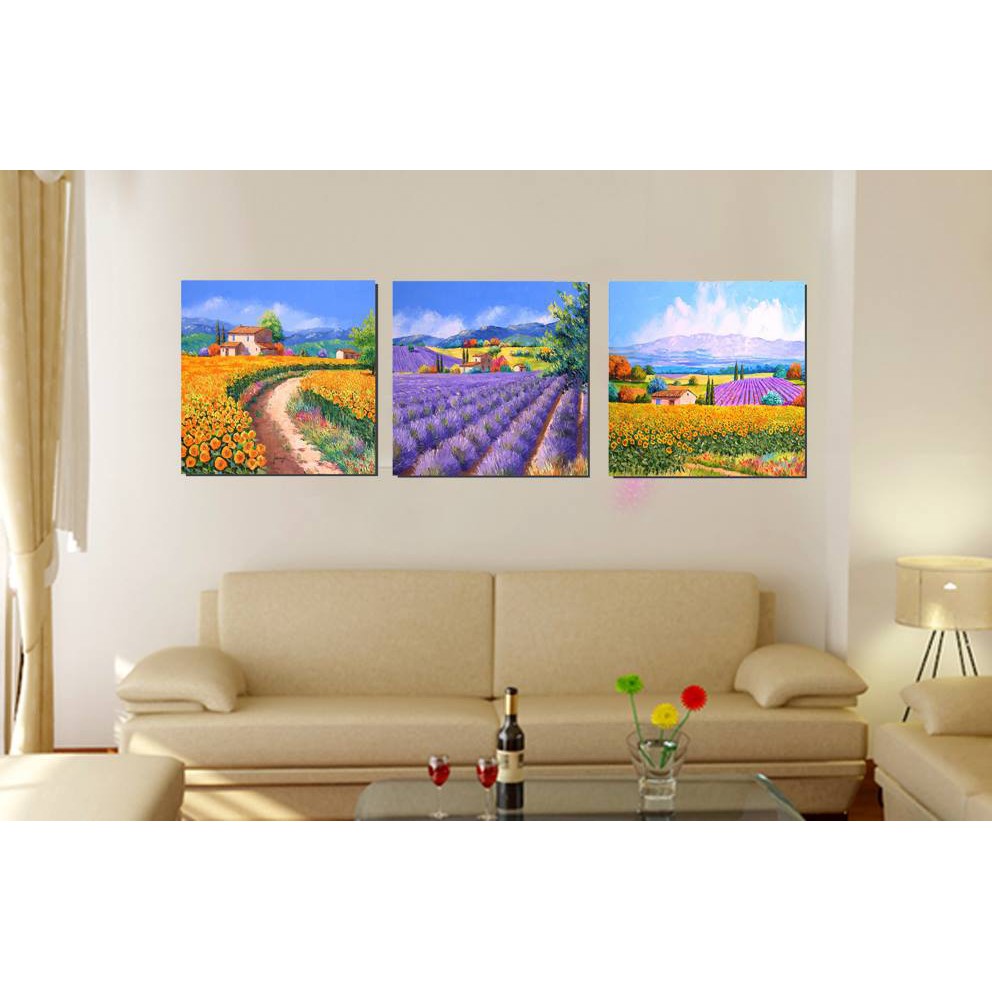 tranh treo tường, bộ 3 tranh hoa trong nắng hè