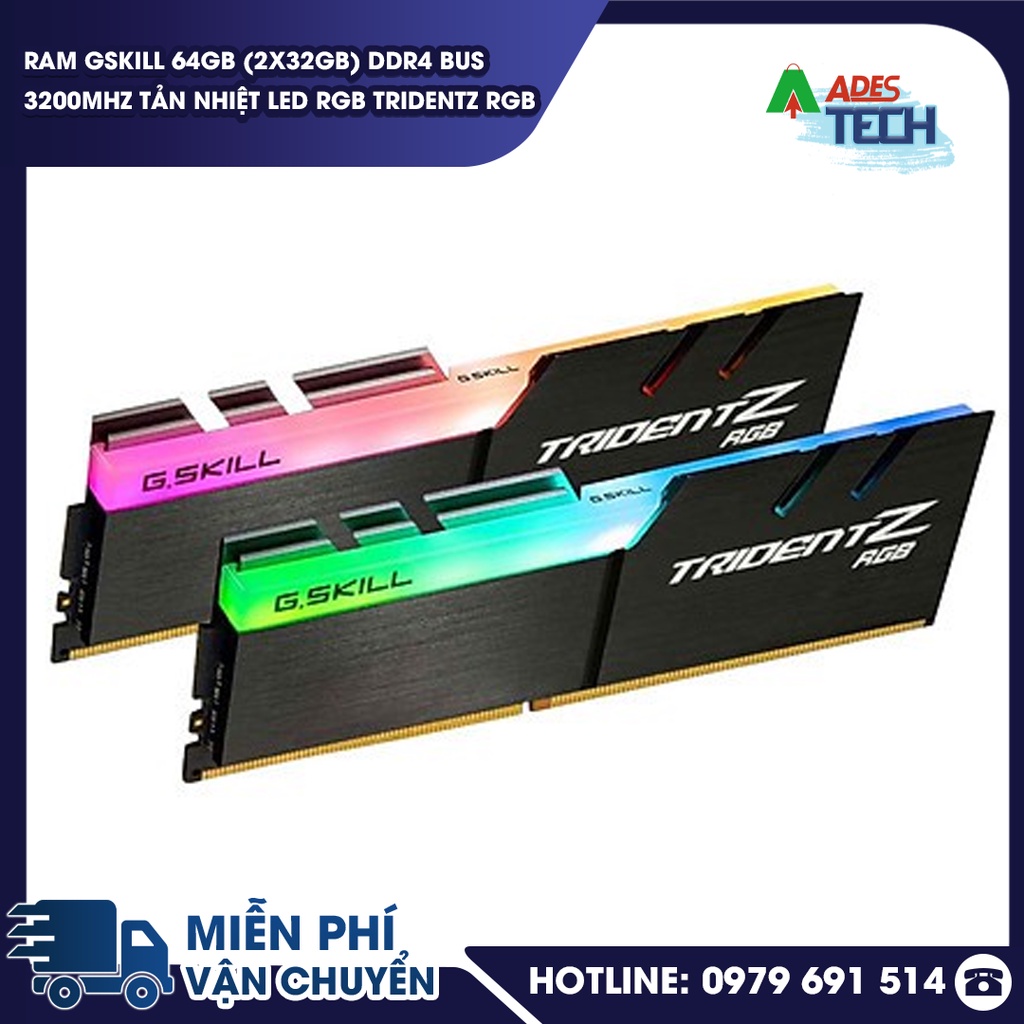 Ram Gskill 64GB  DDR4 Bus 3200MHz Tản nhiệt LED RGB Tridentz RGB