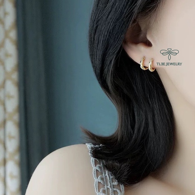 Khuyên tai bạc nữ TLEE tròn xoắn nạm đá cao cấp TleeJewelry B0115