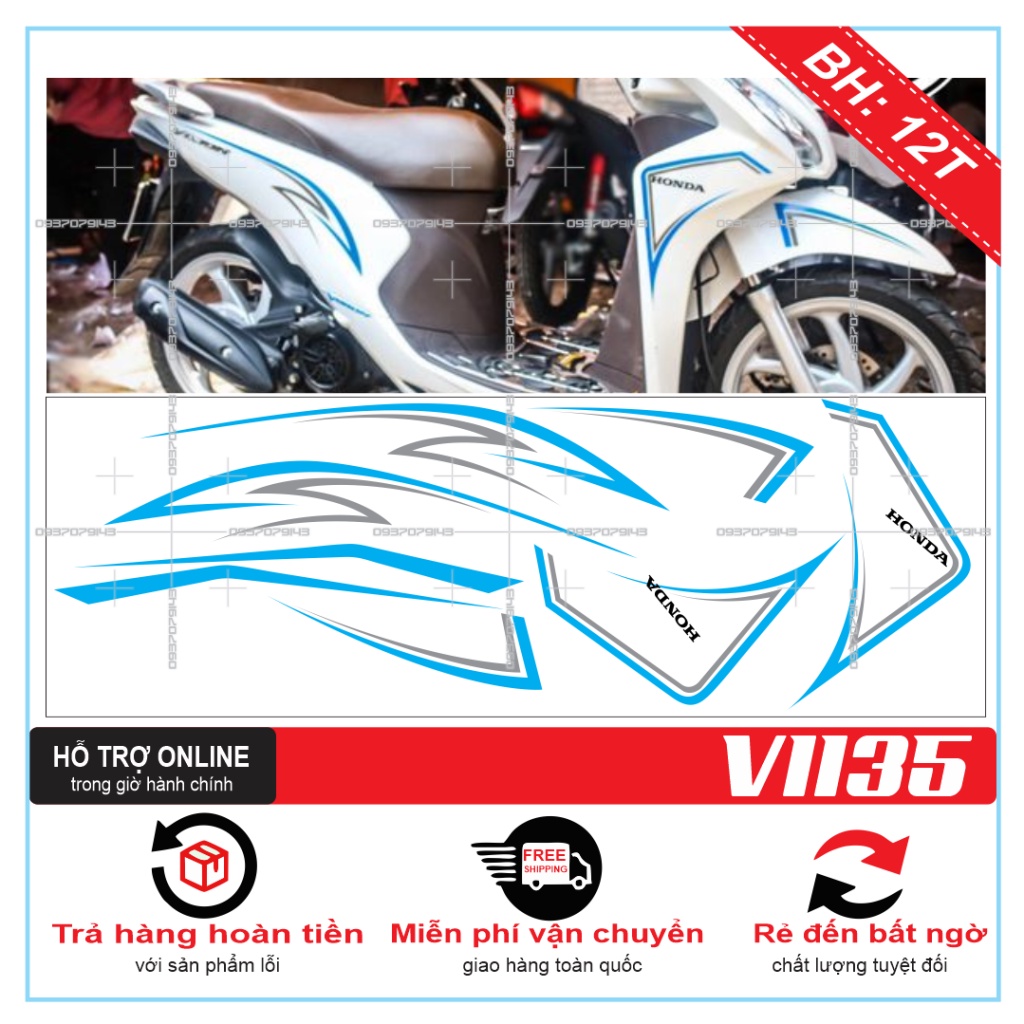 TEM XE VISION 2016 CHỈ TRẮNG XANH -- SHIN DECAL 2