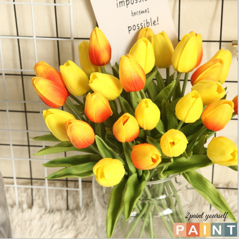 Hoa giả tulip decor trang trí bình thủy tinh, lọ hoa để bàn 2PAINT