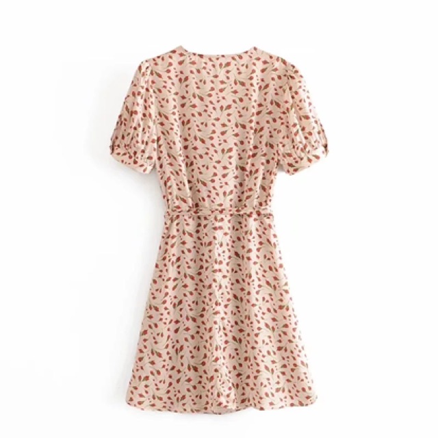 Zara Morocco full tag - Đầm Zara vạt chéo hoa nụ đỏ xinh DH3VCG52N9