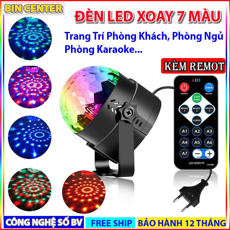 Đèn Led Xoay Trang Trí 7 Màu Cảm Ứng Theo Nhạc, Đèn Sân Khấu Mini Có Điều Khiển - Công Nghệ Số BV