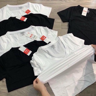 Áo phông Pull & Bear - cổ tim - đen/trắng