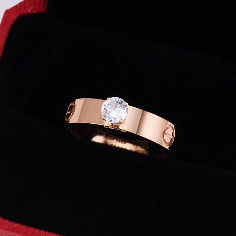 Nhẫn Thép Titan Mạ Vàng Hồng 18K Đính Kim Cương Nhân Tạo Phong Cách Âu Mỹ Thời Trang