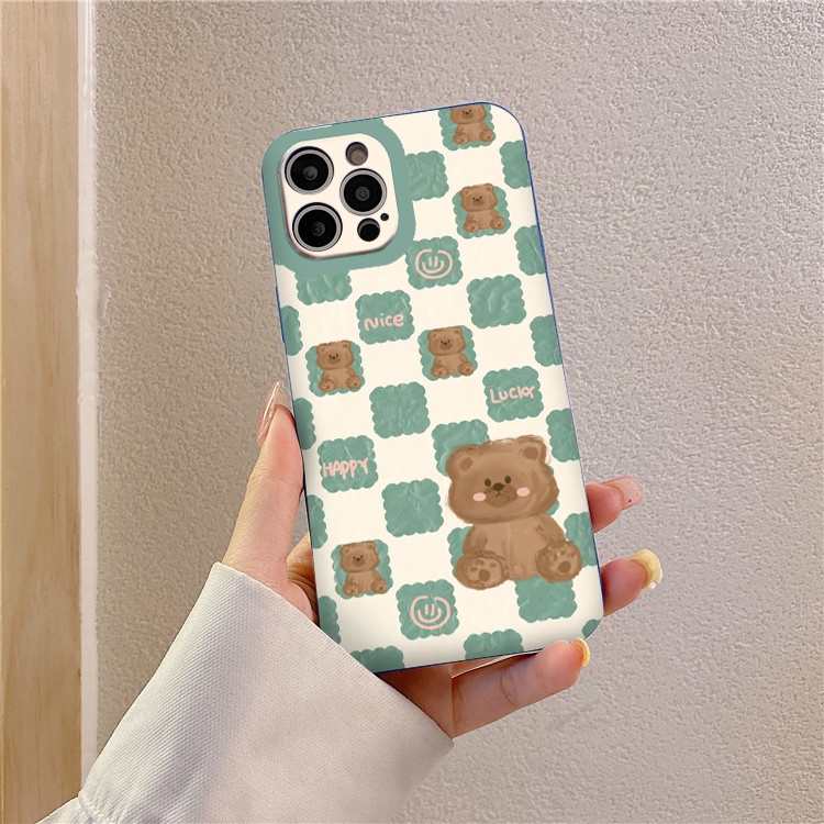 Ốp lưng Iphone Gâu nâu nền caro ốp iphone 13promax 6 6plus 7 plus 8 x xr xsmax 11 promax 12 pro max cạnh vuông