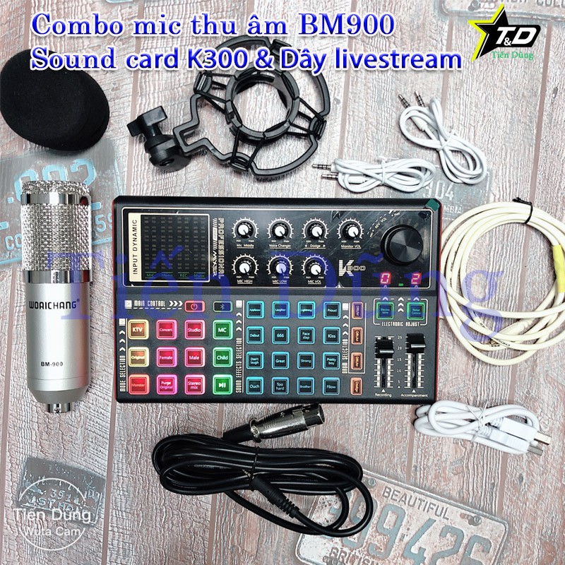 Bộ Mic thu âm bm900 sound card K300 dây livestream chế - Trọn bộ thu âm sound card k300 hỗ trợ autu tune bluetooth