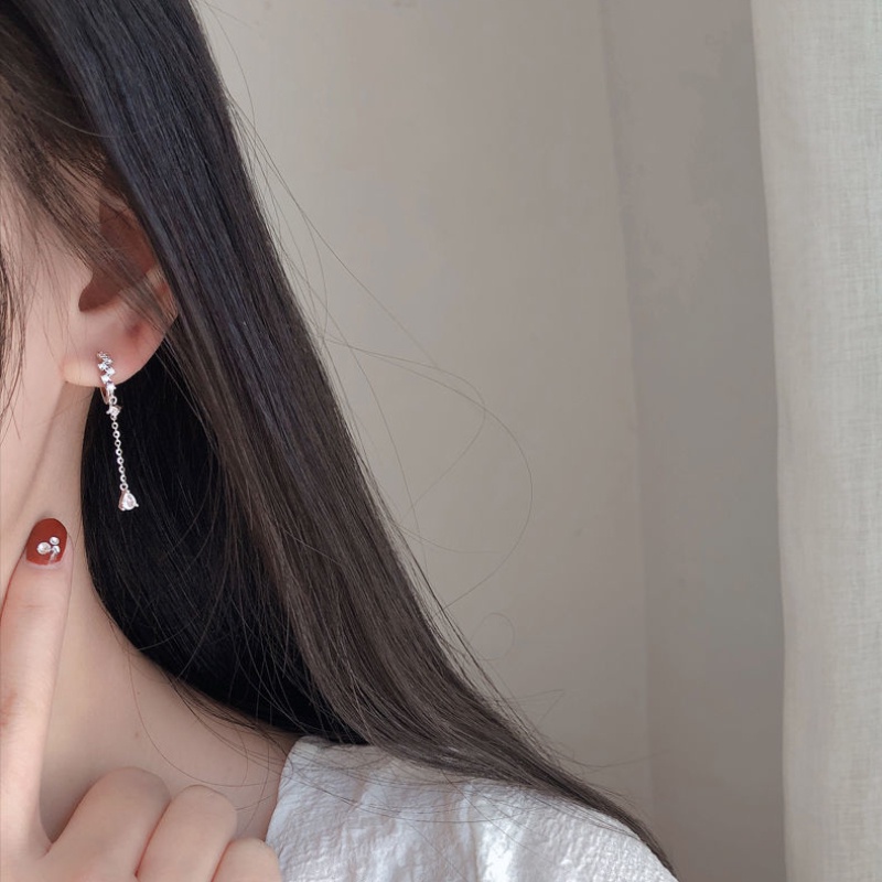 Phụ nữ Hàn Quốc Hoa tai tua rua thời trang độc đáo Hoa tai dài Rhinestone chất lượng cao