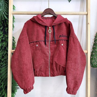 Áo Khoác Nữ Lửng Nhung Gân Tăm Cao Cấp in Chữ