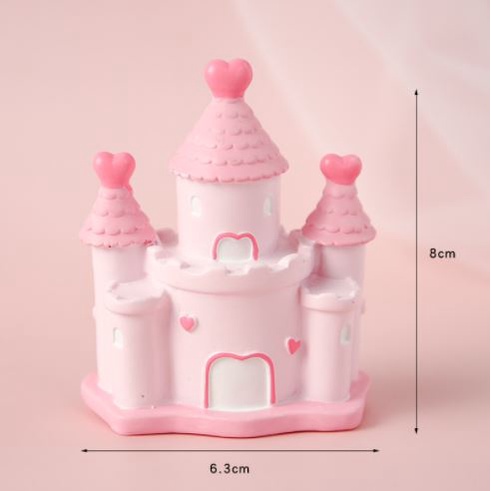 Phụ kiện bánh sinh nhật bánh kem - Lâu đài xanh, hồng nhựa