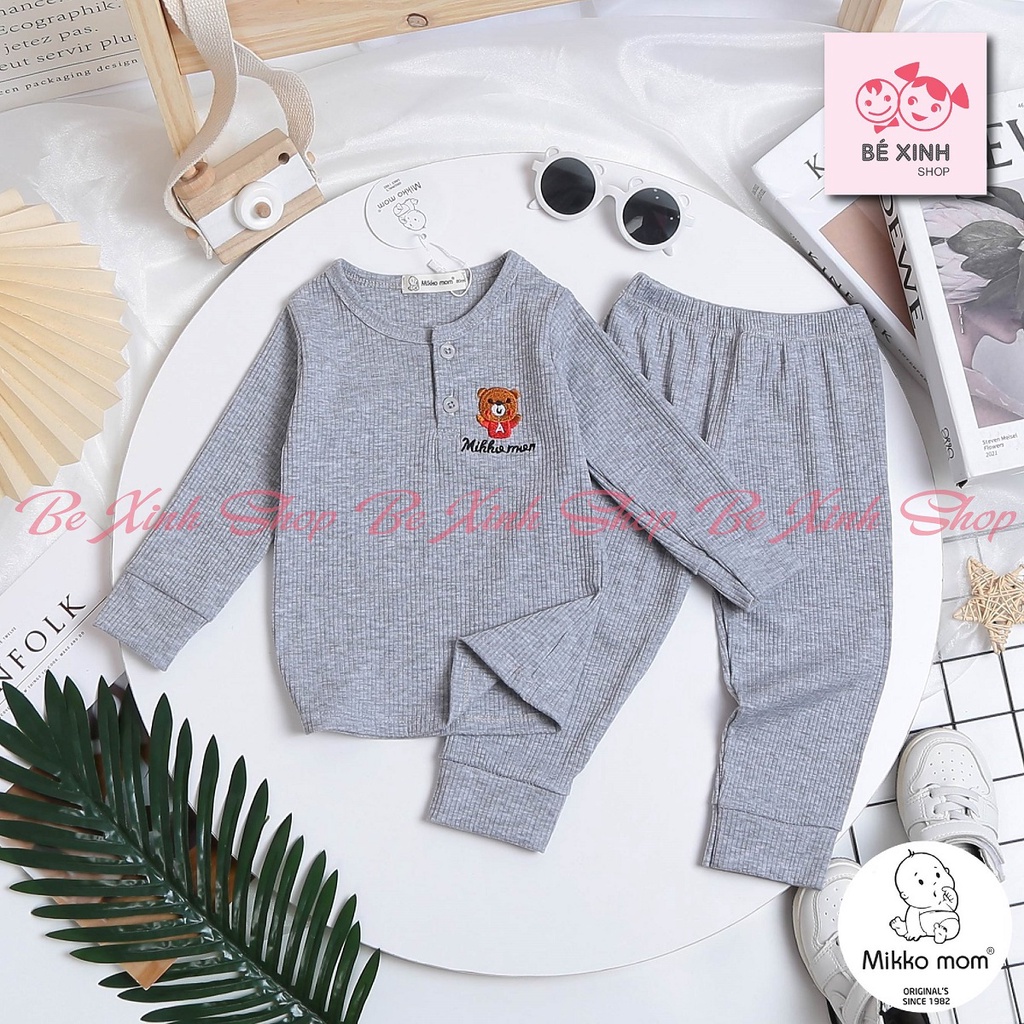 Đồ Bộ Dài Tay Thu Đông Gân Tăm Cho Bé Trai Bé Gái Mikko Mom  Bộ Quần Áo Mùa Thu Đông Cho Bé Thun GÂN GẤU