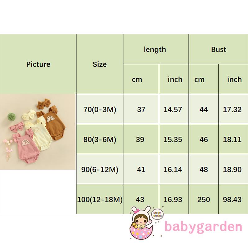 Bộ Áo Liền Quần Tam Giác Không Tay Phối Bèo Màu Cầu Vồng Kèm Băng Đô Xinh Xắn Cho Bé Gái 0-18 Tháng Tuổi