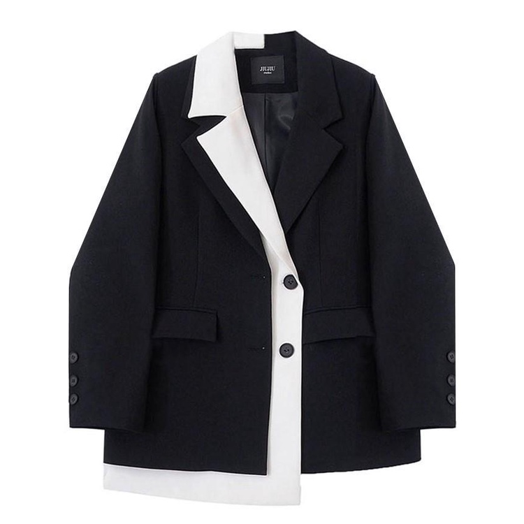 Jiujiu Áo Khoác Suit Dáng Rộng Màu Tương Phản Thời Trang Mùa Thu 2021 Mới Cho Nữ