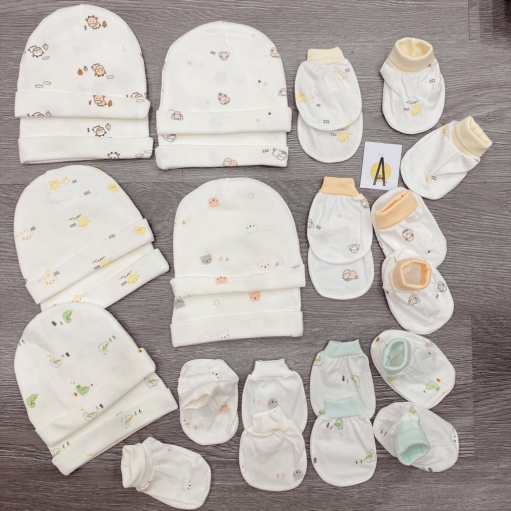 set nón bao tay chân sơ sinh cún con