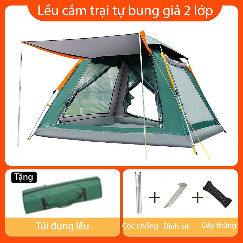 Lều cắm trại tự bung có mái che, lều trại du lịch dã ngoại thoáng mát chống nước cách nhiệt dành cho 2 - 4 người-Sweet