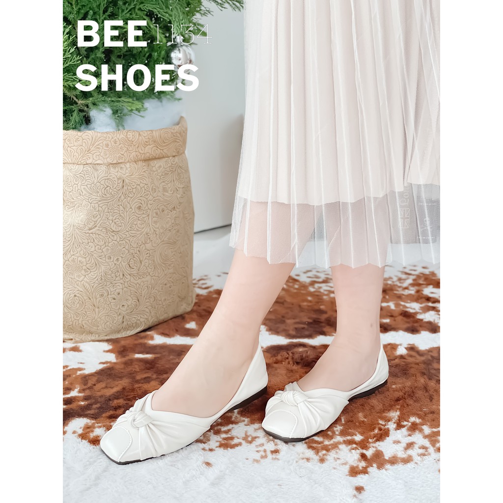 BEESHOES - GIÀY BÚP BÊ NỮ MŨI VUÔNG ĐẾ BỆT - GIÀY BÚP BÊ NỮ MŨI VUÔNG ĐẾ BỆT SẴN MÀU ĐEN - KEM - HỒNG ĐẤT 201134