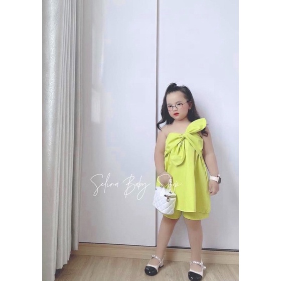 Xả Set áo nơ lệch vai cho bé gái