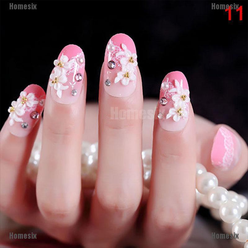 [UHMSI] 24pcs Ladies Fake Nails Transparent Floral Beads Decor DIY Photo studio photo RBD