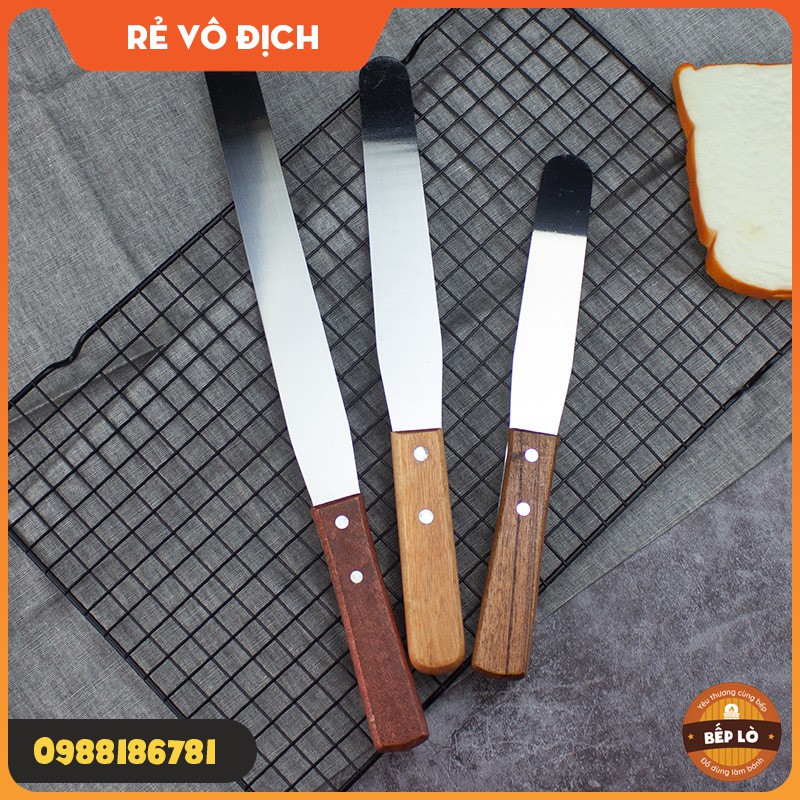 Dụng cụ chà láng bánh kem bằng thép không gỉ lưỡi thẳng cán gỗ 6 inch, 8 inch, 10 inch CHẤT LƯỢNG