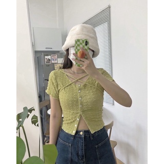 JANET STUDIO • Áo vải nhún dây chéo