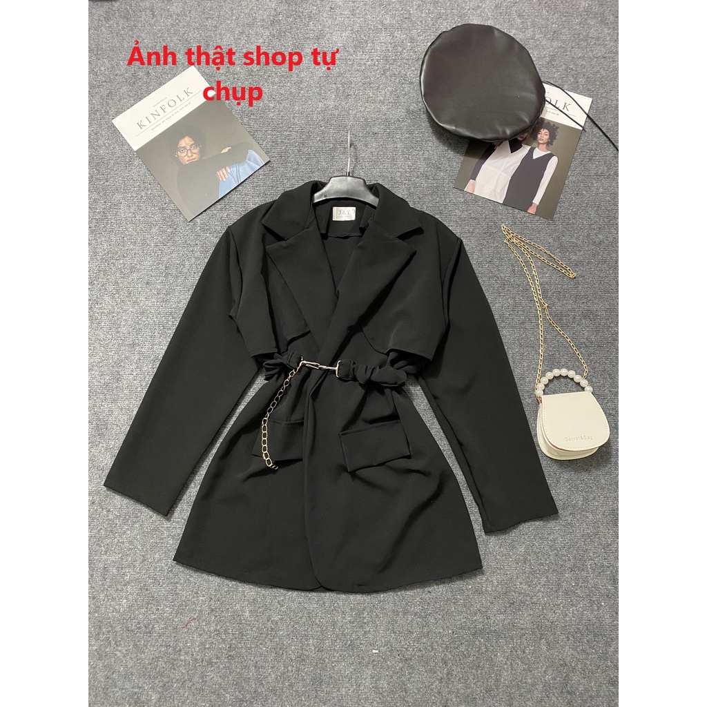 Áo khoác Blazer nữ cổ vest kèm dây xích siêu ngầu - Video ảnh thật freesize