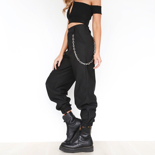 (SẴN)Quần baggy jogger Lisa Blackpink quần nhảy có dây xích thời trang