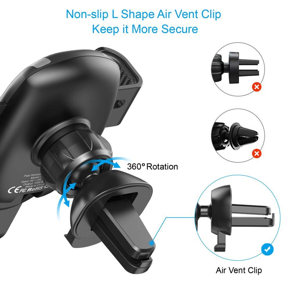 Giá đỡ kiêm Sạc không dây Qi thông minh trên xe hơi ô tô hiệu CHOETECH T536S (MFI, công suất 10W) - Hàng chính hãng