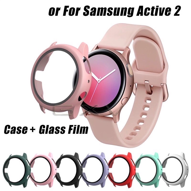 Ốp bảo vệ toàn diện + kính cường lực mặt nhám màu kẹo thích hợp cho Samsung Galaxy Watch Active 2 40mm/44mm