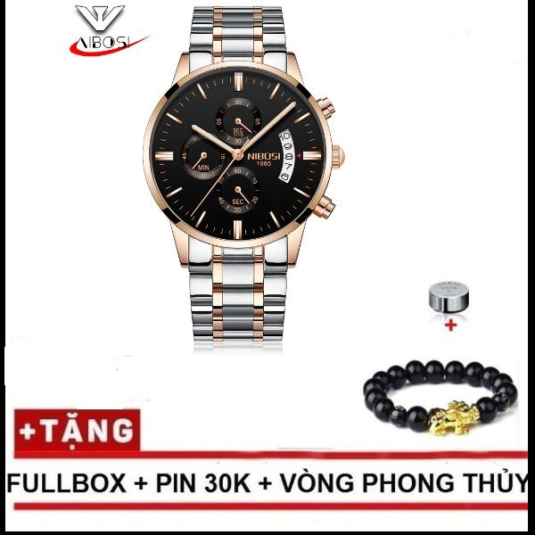 (Free ship, tặng vòng Tỳ Hưu , Hộp chính hãng) Đồng hồ nam Nibosi 1985 dây đúc, thép không gỉ (Ni2309 dây đúc )