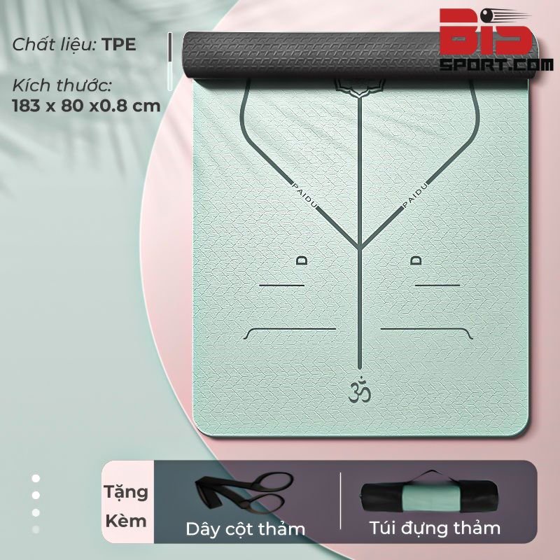 Thảm Yoga Định Tuyến 8mm PIDO (PAIDU) Cao Cấp - Chính Hãng -Thảm Tập Yoga 2 Lớp 8mm chống trượt -Tặng Kèm Túi &amp; Dây Đeo