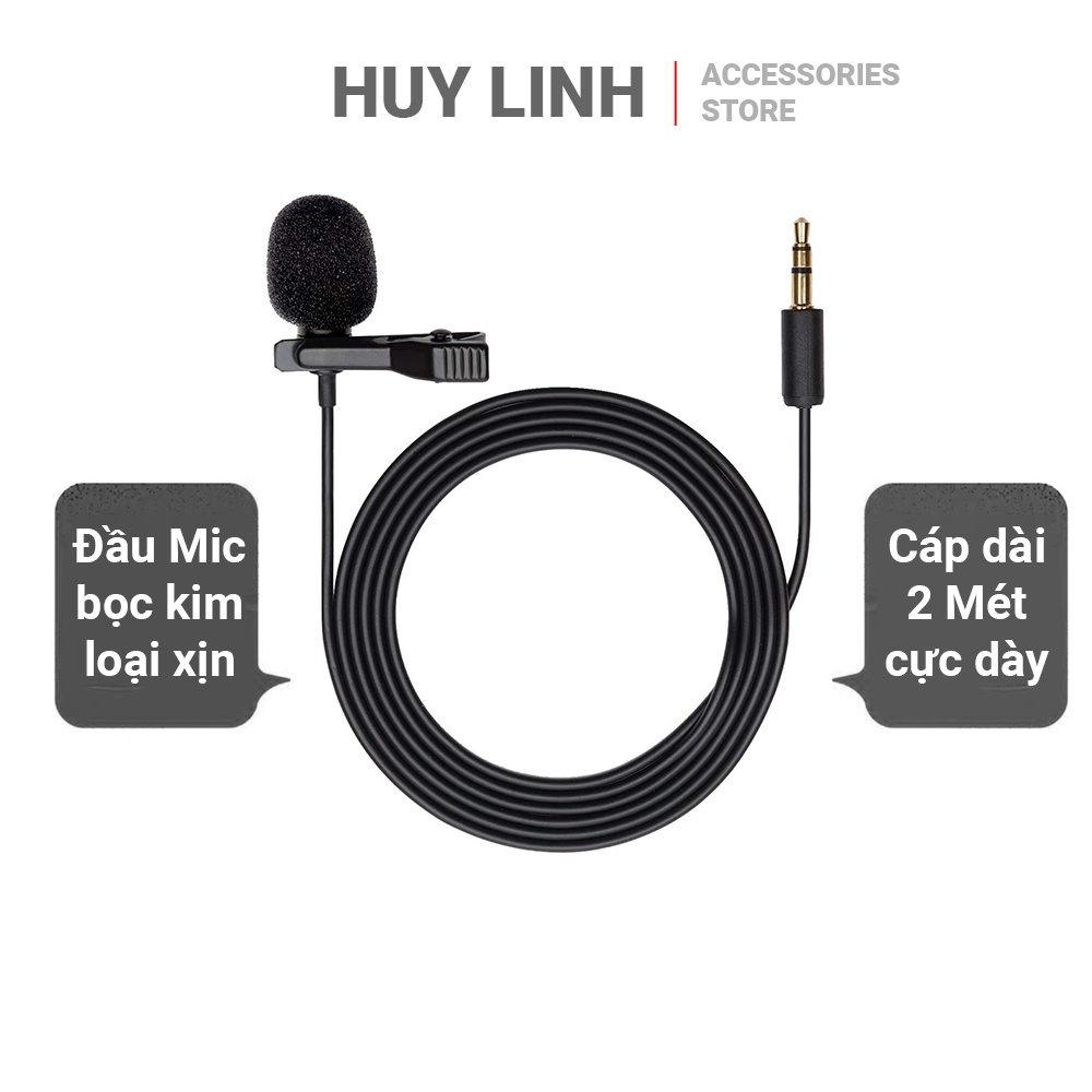 Micro cài áo TRS Lavalier chuẩn xịn sử dụng cho PC/Laptop/GoPro/Máy Ảnh DSLR/ Máy Ghi Âm HL02 Dài 2M đầu lõi kim loại