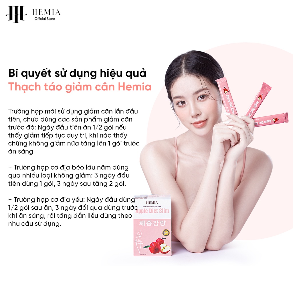 Thạch táo giảm cân Hemia giảm mỡ bụng mỡ đùi hiệu quả chiết suất từ thiên nhiên hộp 10 cái