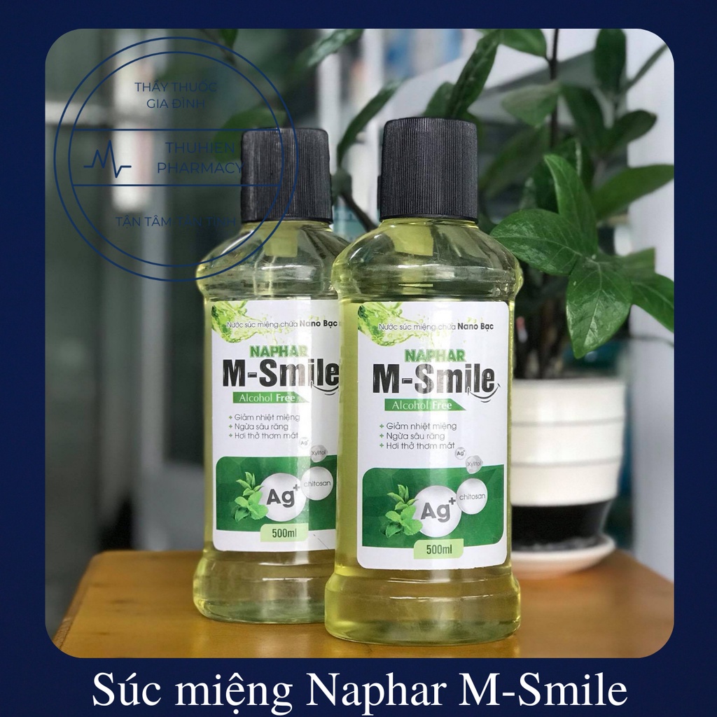 Nước súc miệng Nam Hà Nano Bạc NAPHAR M-SMILE sạch khuẩn, ngăn ngừa hôi miệng, nhiệt miệng (Chai 500ml)