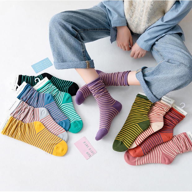 Tất nhún kiểu nhật, nhiều màu bằng sợi bông siêu thoáng, thấm mồ hôi