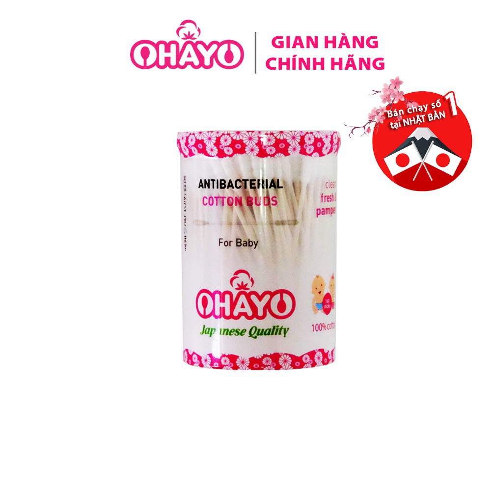 Tăm Bông Ohayo Kháng Khuẩn 2 Đầu Xoắn 100% - An Toàn - Hộp200 Que