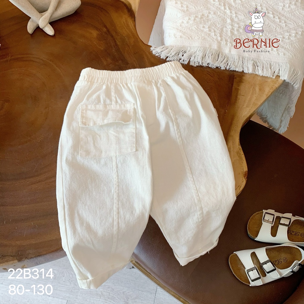 Bộ sơ mi bé áo hoạ tiết kẻ quần linen trắng cá tính, set sơ mi bé trai sành điệu