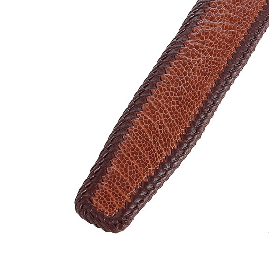 Thắt lưng nam da đà điểu Huy Hoàng đan viền 3,5P màu đen, nâu đất, vàng bò, nâu đỏ HP4456-60-64-68