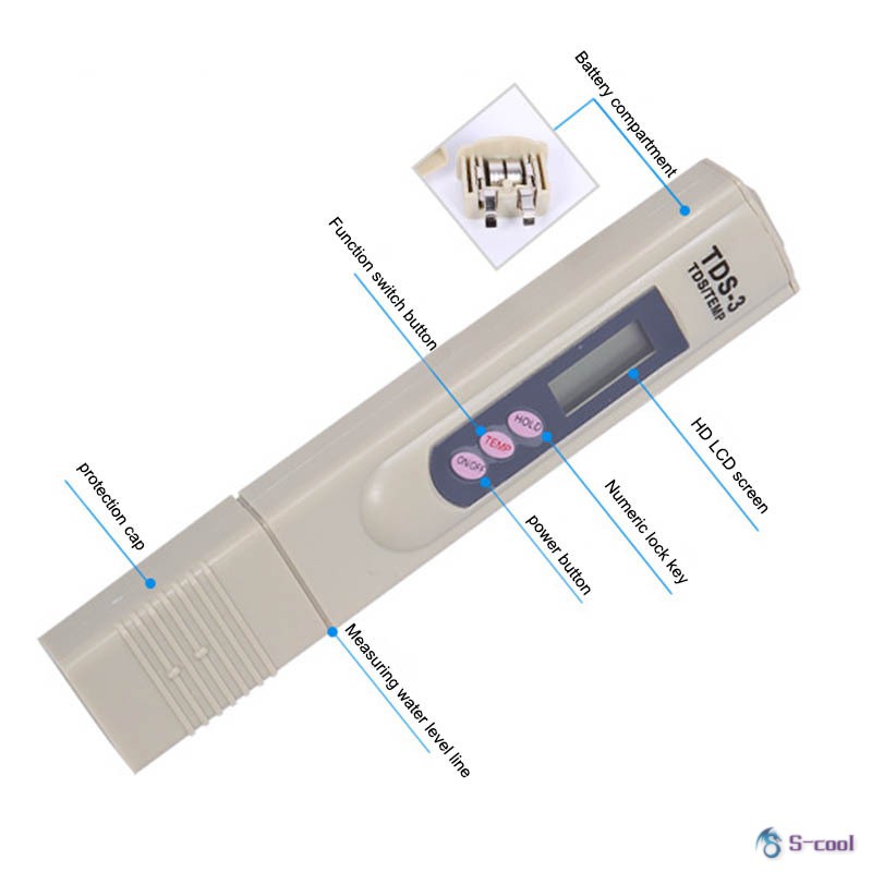 Bút đo độ pH và bút thử nước TDS-3 0-9999 PPM kèm phụ kiện chuyên dụng