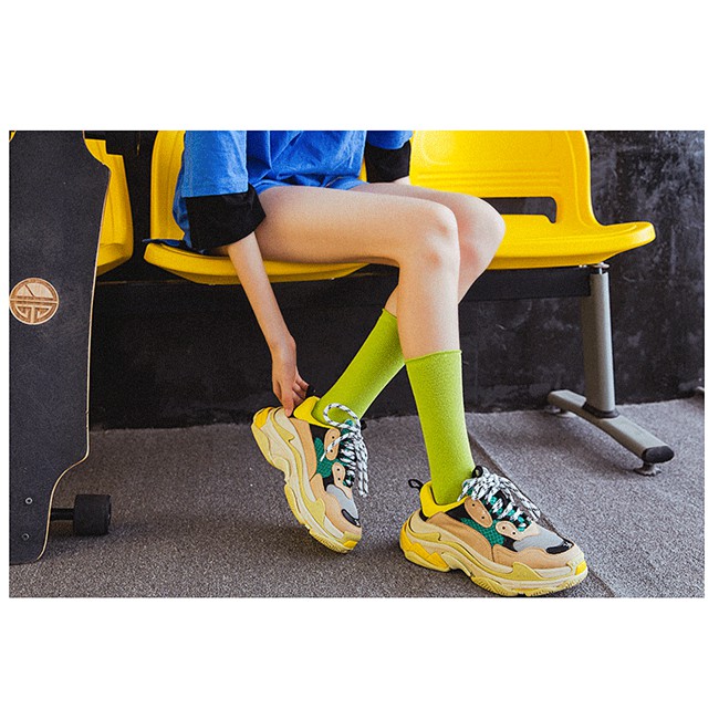 Vớ thể thao cotton màu trơn giản dị cho nữ