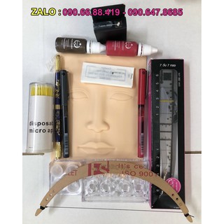 Bộ Dụng Cụ Tập Phun Xăm Điêu Khắc cho tập xăm, học phun khắc xăm, mực, da tập xăm 3D, dao khắc, cung thước định hình mày