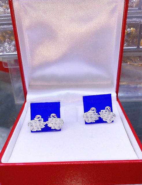 Khuyên tai thiên Nga đá hạt thóc nhân tạo bạc ta chuẩn