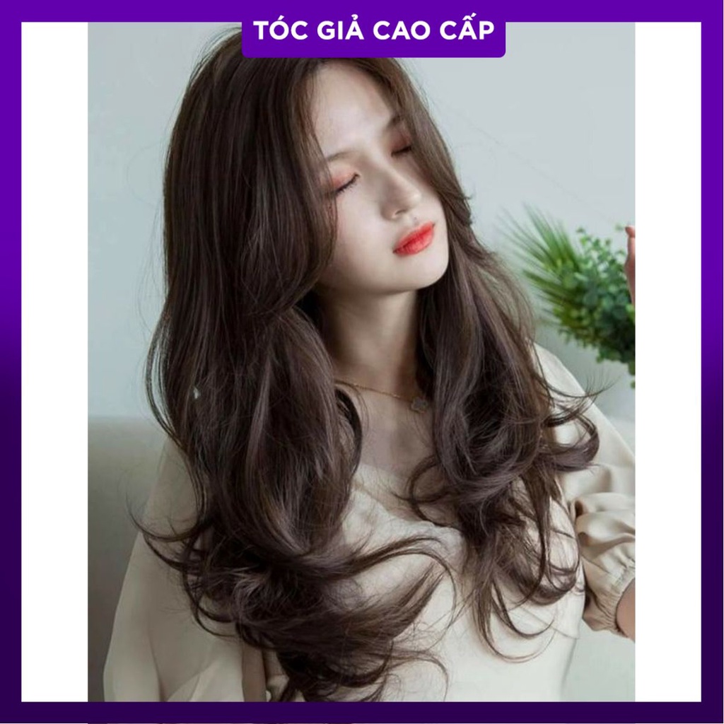 Tóc giả nữ siu da đầu dáng xoăn mái bay