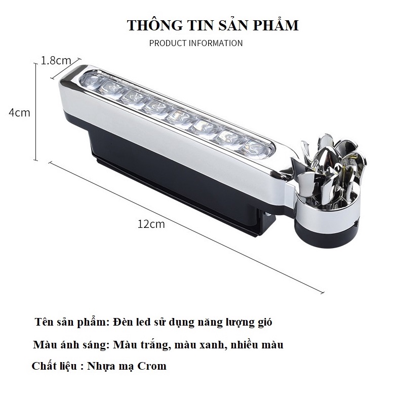 Bộ Đèn Led xe hơi 8 bóng sử dụng năng lượng gió trang trí xe ô tô, xe máy