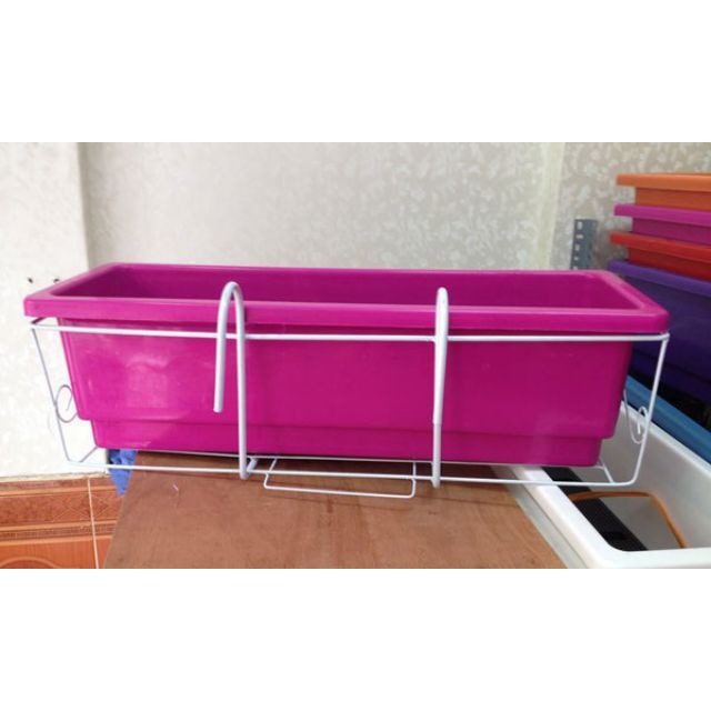 (Size 48cm) Combo chậu ban công 48 + giá sắt treo chậu 48x21x17_ Chậu treo chữ nhật kèm giá 47cm_Chậu máng thông minh