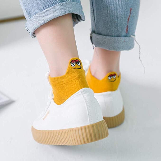 Vớ cotton cổ ngắn gót thêu hình cặp mắt dễ thương