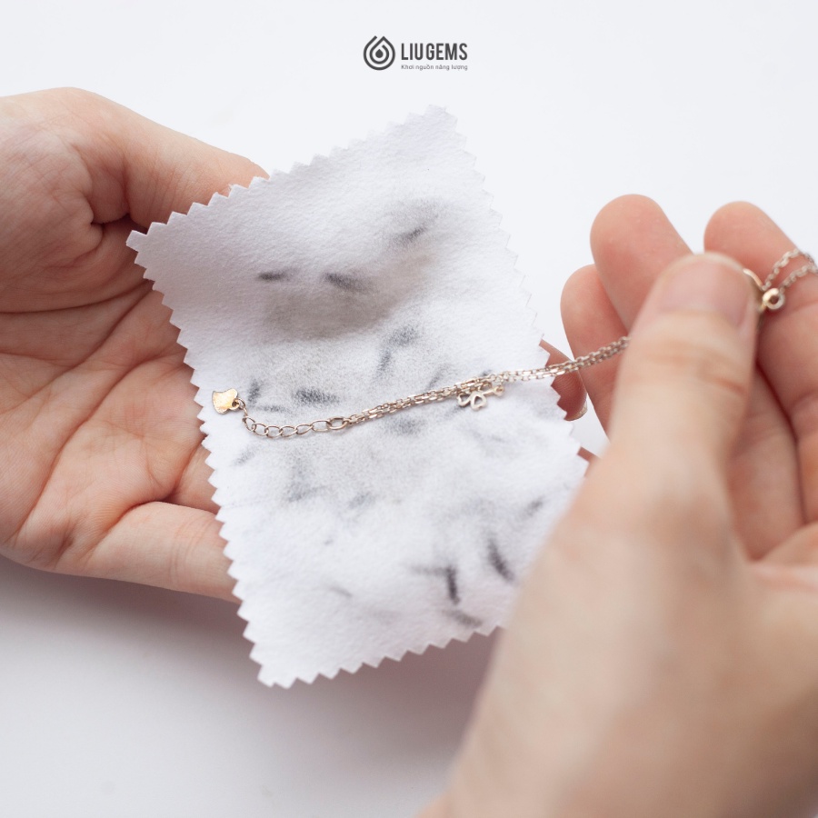 Khăn Làm Sáng Bộ Trang Sức Charm, Dây Bạc 925 Liugems Bị Đen
